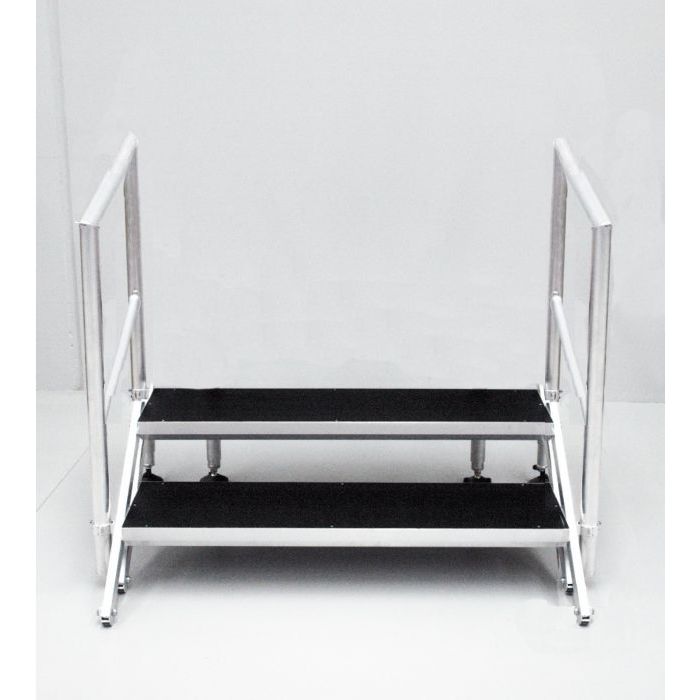 2 STEP ADJUSTABLE FOLDING STAIRS FOR STAGE 400 600MM HIGH WITH HANDRAILS