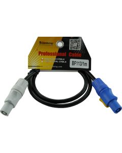 1m PowerCON Neutrik NAC3FCA [blue] to PowerCON  NAC3FCB [grey] Link Cable. 1.5 x 3-core cable