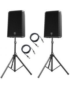 2x EV ZLX15BT 15-inch Two-Way Powered Loudspeakers with stands and cables