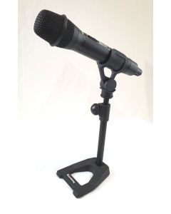 Table top microphone stand with large microphone clamp