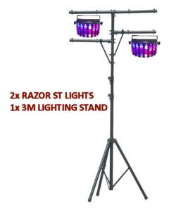 2X  Razor ST Sound Activated LED Effect Lights with Strobe + DA009 3m stand